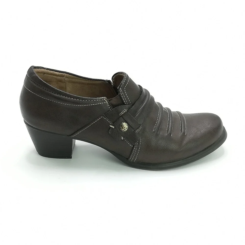 Naturalizer Shoes Womens Ankle Bootie Kaz Slip-On Heeled Brown Faux Leather 6.5
